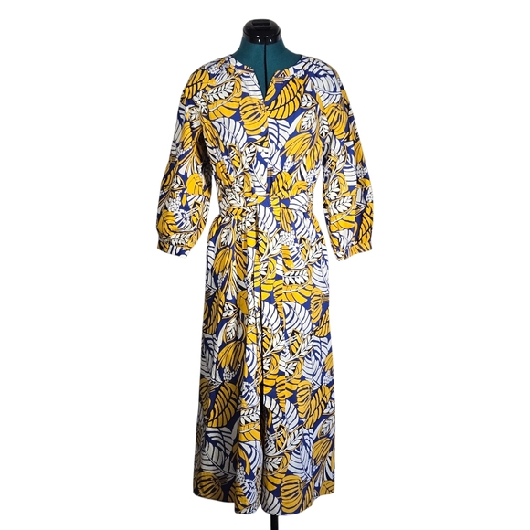 Talbots Tropical Leaf Poplin Shirt Dress Fit & Flare Midi with Pockets Size 8 - Picture 2 of 10